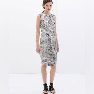 Zara Bloggers Favorite Marble Printed Midi Scuba Dress Small Bodycon